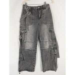 J For Justify Cargo Jeans Junior's M Gray D-Ring Strap Utility Acid Wash Stretch
